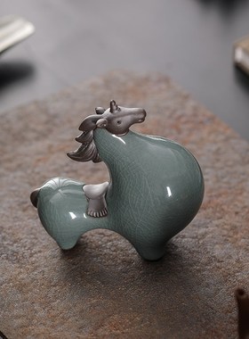 招财唐马摆件陶瓷动物中式客厅玄关酒柜博古架装饰办公室桌面摆设