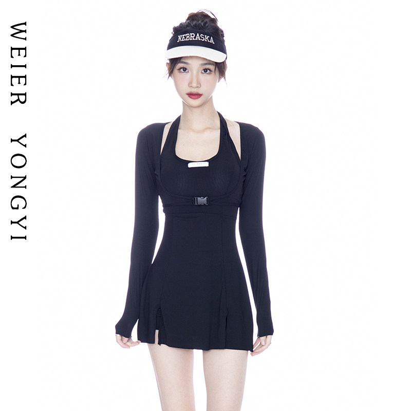 泳衣女高级感连体长袖裙t式三件套保守遮肚显瘦托胸聚拢温泉辣妹