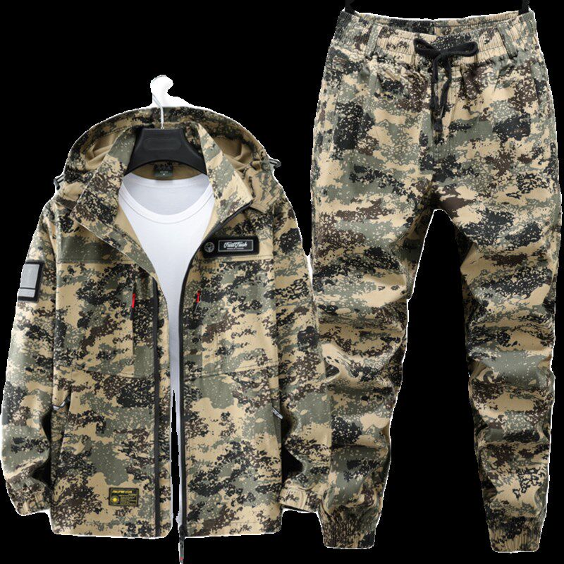 秋冬工作服男潮弹力加厚耐磨连帽宽松迷彩电焊防烫劳保服工装