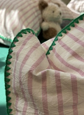 清爽多巴胺水洗棉三角针紫色条纹四件套1.5m1.8米公寓被套三件套