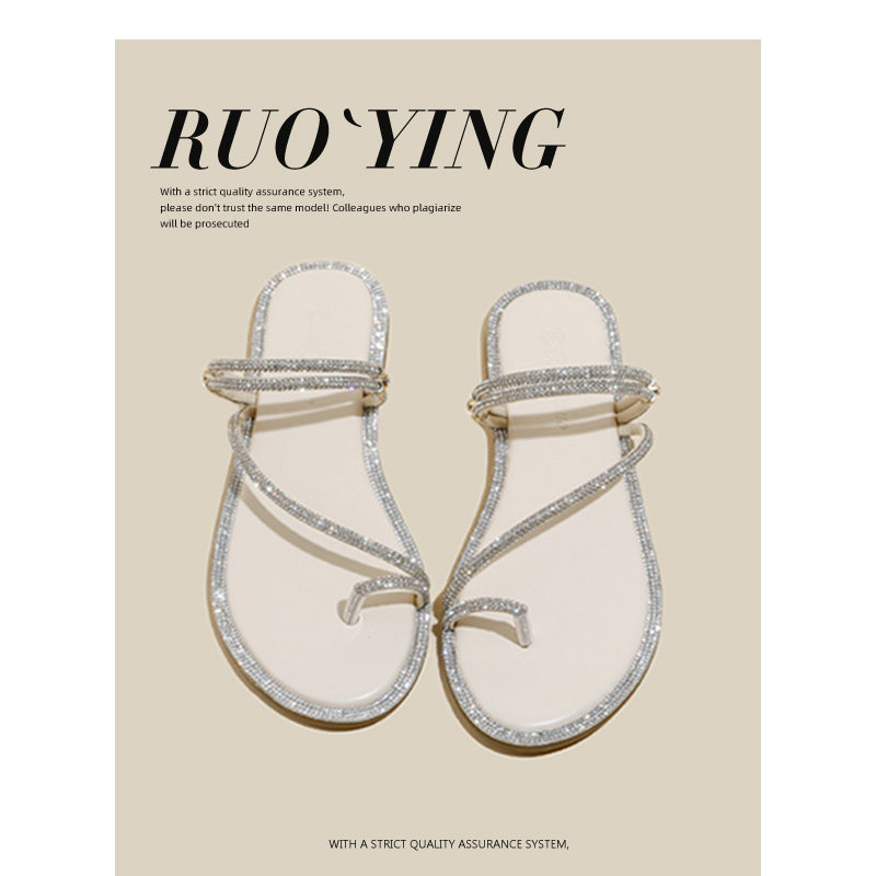夹脚趾凉鞋女夏季平底鞋百搭仙女风软底水钻两穿凉拖鞋女外穿大码,女鞋,时装凉鞋,淘宝优惠券,粉丝福利购,淘宝优惠卷