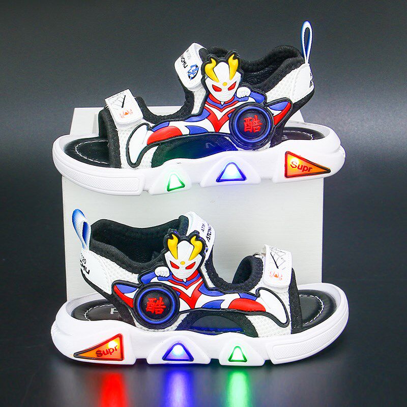 带灯男童凉鞋2025夏季1到3岁轻便款亮灯男宝沙滩鞋露趾凉拖鞋儿童