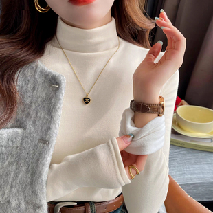 德绒加绒加厚白色独特别致半高领打底衫女内搭2025U新款秋冬高级