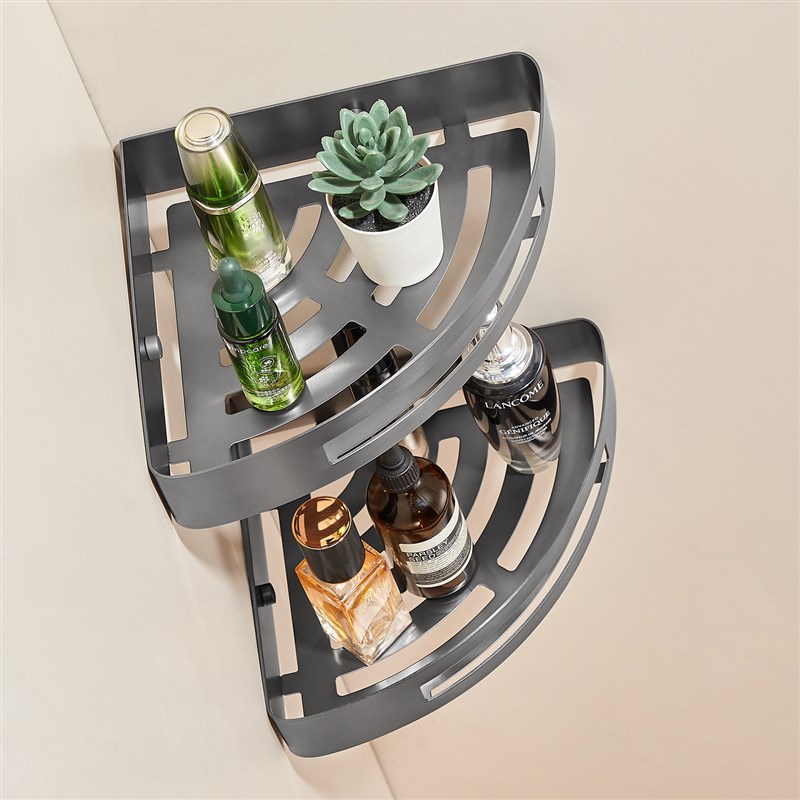 拉丝枪灰浴室三角架304不锈钢免打孔卫生间置物角架淋浴房转角架