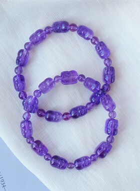 天然乌拉圭紫水晶雕刻貔貅款手链 K女款紫色水晶饰品礼物