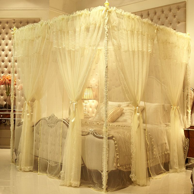 雅牧蚊帐三开门不锈钢支架 落地式宫廷方顶1.5米1.8m米床双层蚊帐