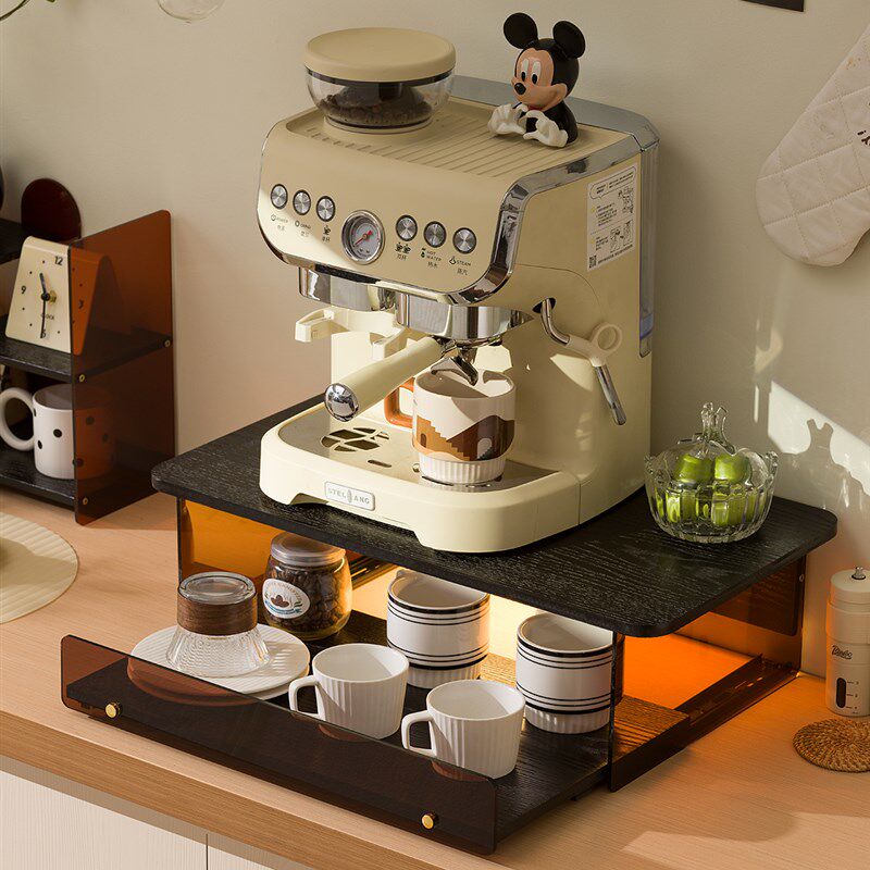 咖啡机增高架抽拉式桌面杯子收纳架水吧台饮水机厨房微波炉置物架