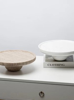 现代简约黄洞石托盘摆件洗手台茶几桌面收纳盘天然大理石装饰品