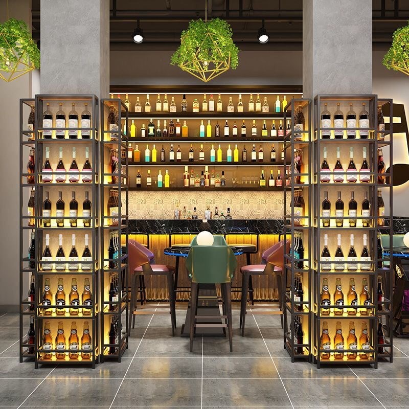 铁艺工业风酒架吧台酒柜酒庄多层置物餐厅葡萄酒架实木发光陈列架