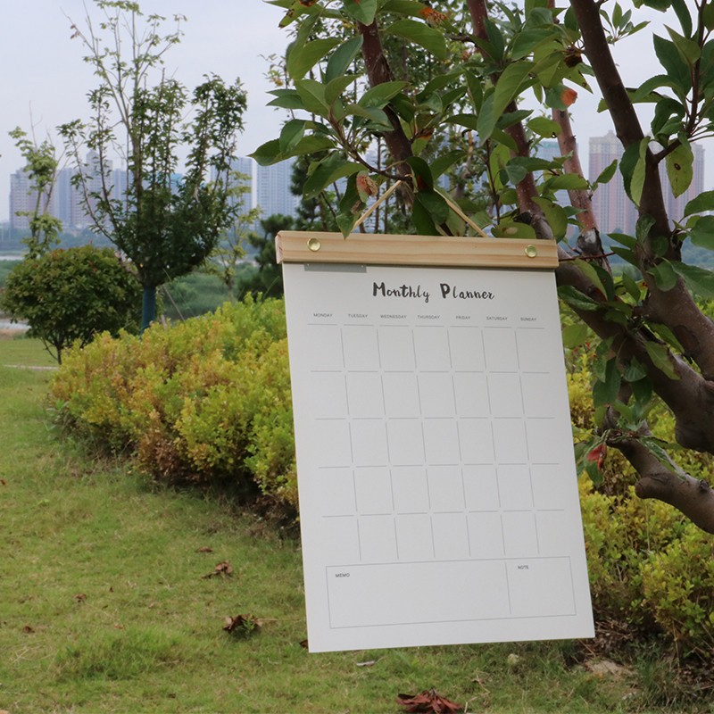 实木挂历杆螺丝插画月历挂轴月计划表木质挂画木夹日程表挂墙夹条