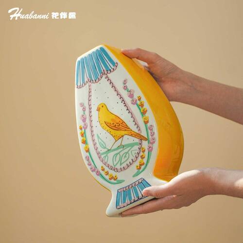夜莺与玫瑰复古手绘桌面陶瓷花瓶彩色釉彩花器家居装饰摆件田园风