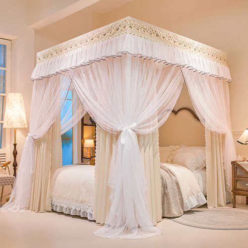 床帘家用落地遮光布蚊帐防尘卧室ins1.2公主风支架一体式1.5m床幔