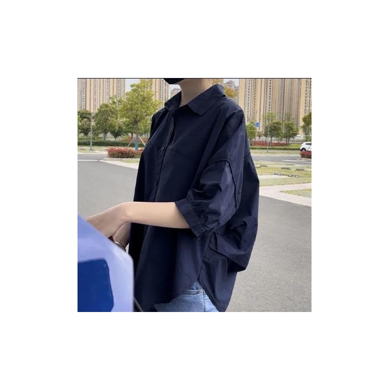 【专柜品质】中袖薄款衬衫女夏季新款宽松显瘦百搭棉衬衣休闲小衫