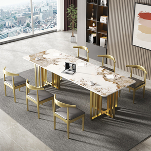 商务接待会议桌展厅家用培训长方形办公桌简约现代大理石岩板长桌
