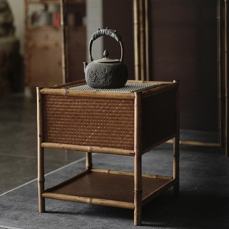 中式复古梅鹿竹席面双层炭炉 围炉煮茶 火钵家用茶室烤火炉