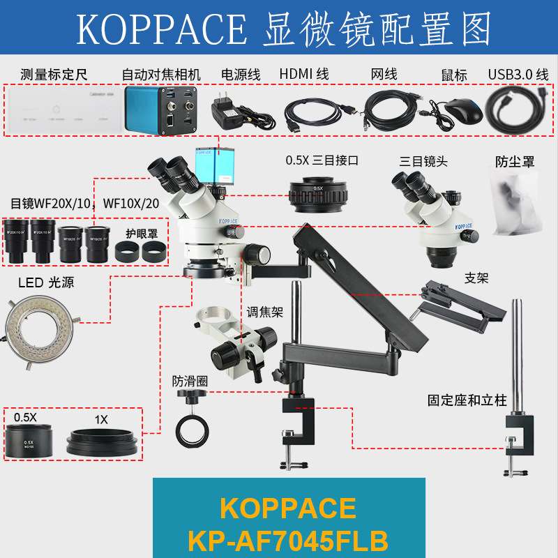 KOPPACE 29X-190X立体电子显微镜 200万像素高清自动对焦相机
