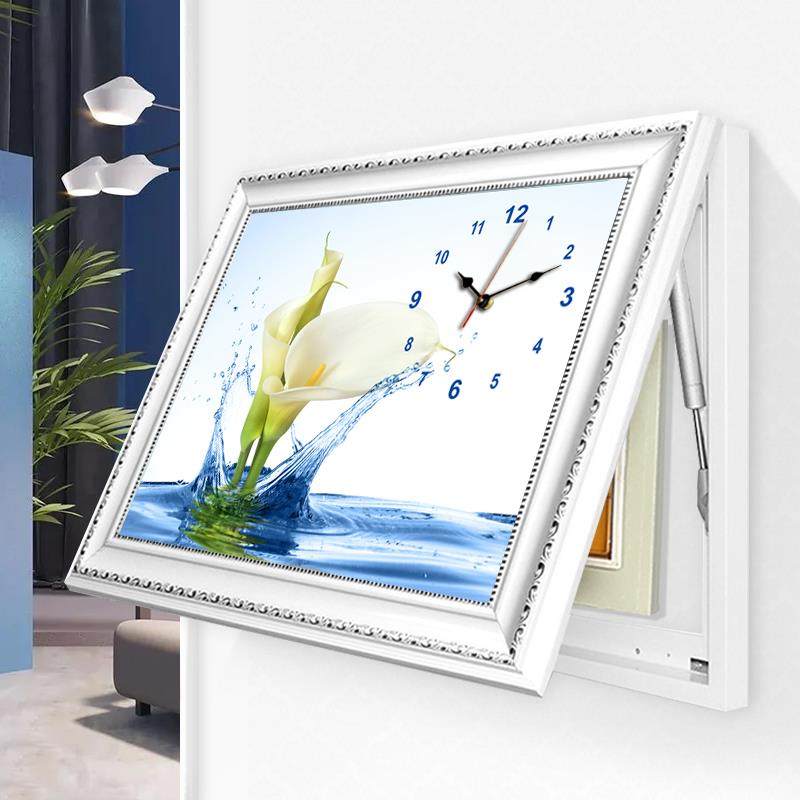 电表箱装饰画带钟表北欧客厅餐厅免打孔配电箱遮挡电闸盒开关挂画