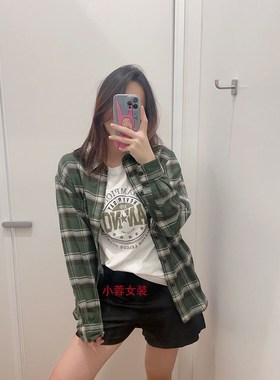 试衣间男装女装秋冬法兰绒格子长袖衬衫休G闲宽松衬衣薄外套46240