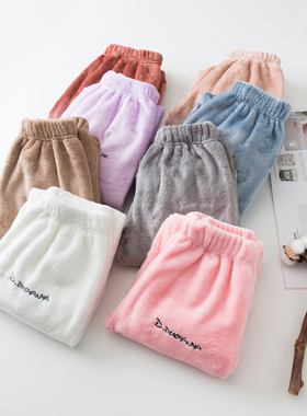 秋冬加厚儿童暖暖j裤大人仙女裤法兰绒男童女童亲子毛绒家居裤睡