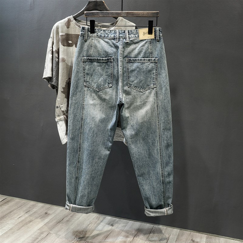 潮流小直a筒男士牛仔裤春季复古百搭痞帅哈伦男式新塘高街老爹裤