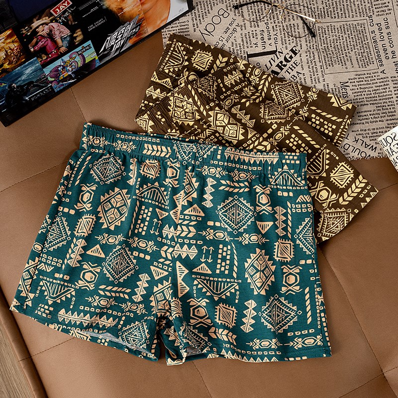 三条装男士内裤阿罗裤纯棉印花大码F睡裤居家裤四角裤衩宽松舒适