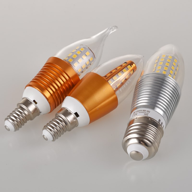 e14小螺口led灯泡e27节能蜡烛尖泡5W7HW9W12W拉尾水晶吊灯家用暖