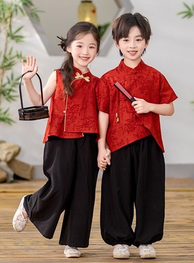 六一儿童b夏季汉服红色表演服男女童古风唐装幼儿园新中式演出服