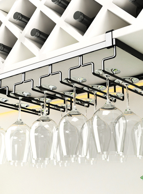 黑色免钉c304不锈钢红酒杯架酒架子倒挂家用酒杯架悬挂高脚杯架