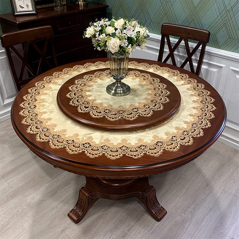 双层圆餐桌带转盘j桌布布艺家用欧式大圆形转桌台布餐厅盖布园桌