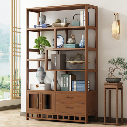 博古架实木新中式茶柜置物架茶叶展示柜I客厅隔断书架多宝阁摆件