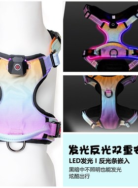 LED发光狗狗胸背USBr充电夜间遛狗安全发光舒适可调节宠物牵引背