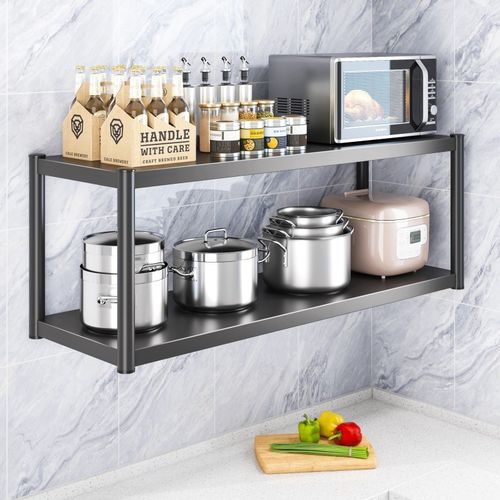 黑色挂墙置物架2l三层壁挂式收纳多层架家用微波炉厨房调料上墙架