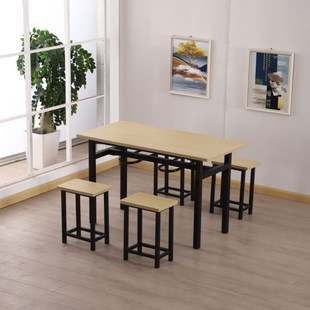 食堂餐厅长方形经济餐桌四六人员工快餐桌小吃饭店不锈钢挂凳桌椅