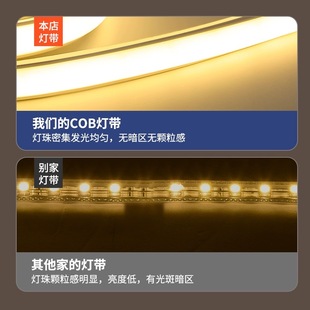 超薄LED灯带220v防水超亮自粘线形灯槽家用客厅吊顶COB户外软灯条