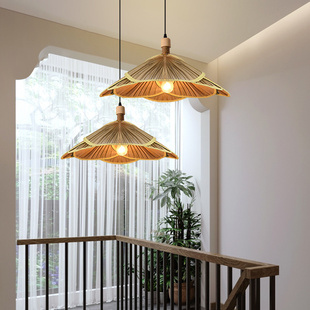 竹编吊灯中式 竹灯饭厅禅意单头灯具茶室民宿火锅店灯 竹艺灯笼日式