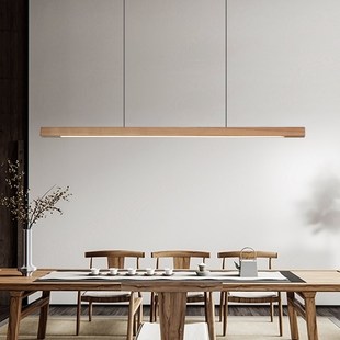 日式 原木风餐厅吊灯简约书房侘寂风灯具中古风长条木艺餐桌灯