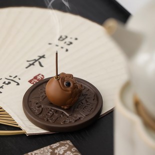 紫砂招财金蟾线香炉底座家用室内香插香座禅意茶台沉香香薰炉摆件