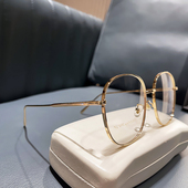 金属大框平光镜大脸复古圆形防蓝光眼镜框架女可配近视眼镜男款 潮