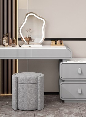 奶油风梳妆台岩板智能简约小型化妆桌2024新款卧室化妆台