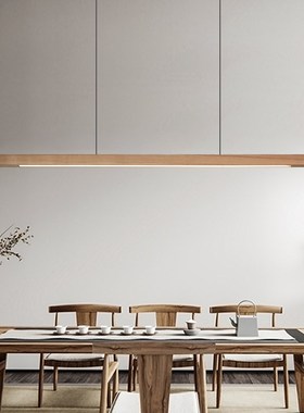 日式原木风餐厅吊灯简约书房侘寂风灯具中古风长条木艺餐桌灯