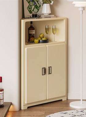 谷及 实木简约奶油风角柜简约设计客厅墙角落地收纳柜角落置物架