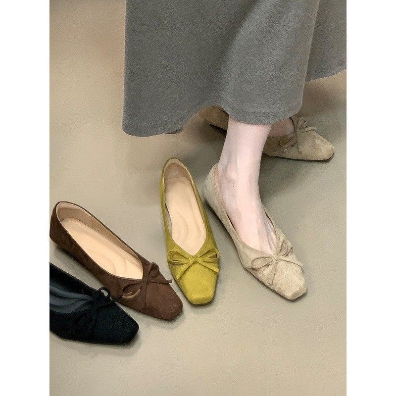 2025新款绒面通勤工作女鞋蝴蝶结百搭浅口单鞋女配裙子