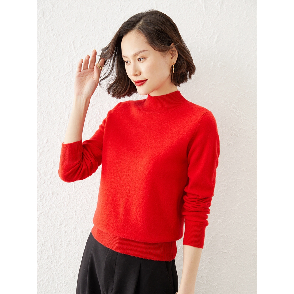 冬秋季包芯纱上衣拼接跨境毛衣女高领毛衣宽松打底针织长袖针织衫