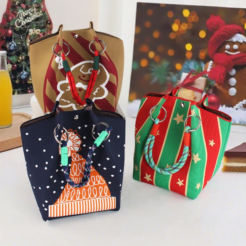 圣诞节礼物袋手拎包针织包包圣诞节托特包针织袋平安夜苹果礼品袋