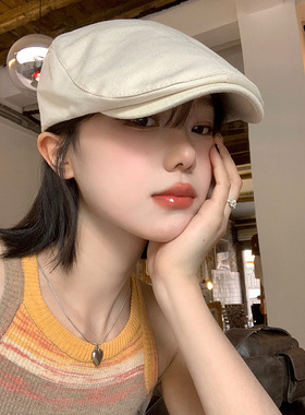 秋冬季英伦风复古前进帽女百搭反戴贝雷帽时尚大头围显脸小帽子潮