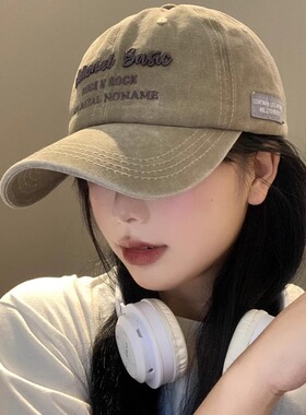春秋季字母刺绣棒球帽女美式复古显脸小鸭舌帽水洗做旧大头围宽檐