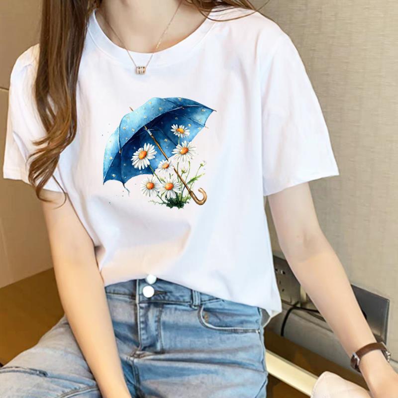 可爱花卉短袖通勤夏季上衣女外穿洋气打底时尚休闲圆领ins印花T恤