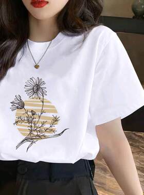 个性花卉夏季短袖通女上衣打底外穿洋气勤时尚休闲圆领ins印花T恤