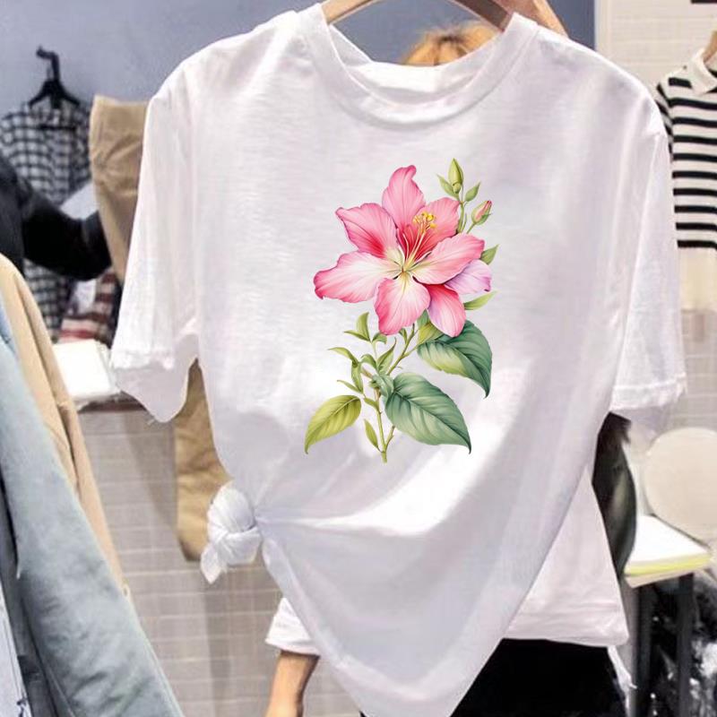 花朵花卉圆领通勤打底短袖时尚上衣女外穿洋气休闲夏季ins印花T恤