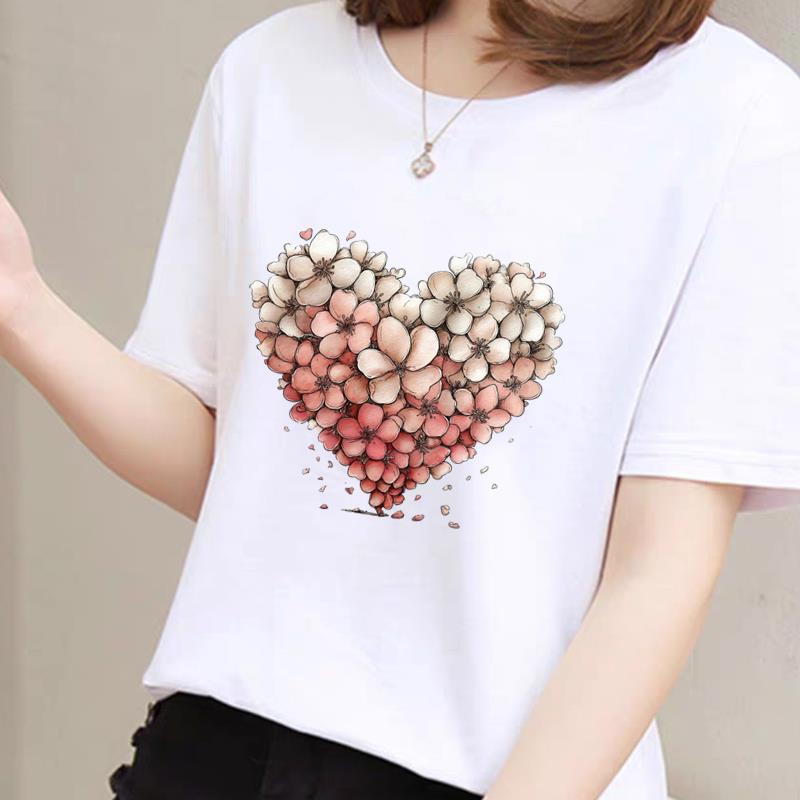 爱心可爱上衣女打底外穿洋气夏季时尚休闲圆领ins短袖通勤印花T恤